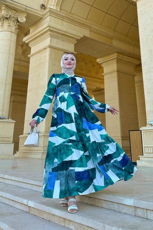 Alya Desenli Elbise - Yeşil Alya Desenli Elbise - Yeşil