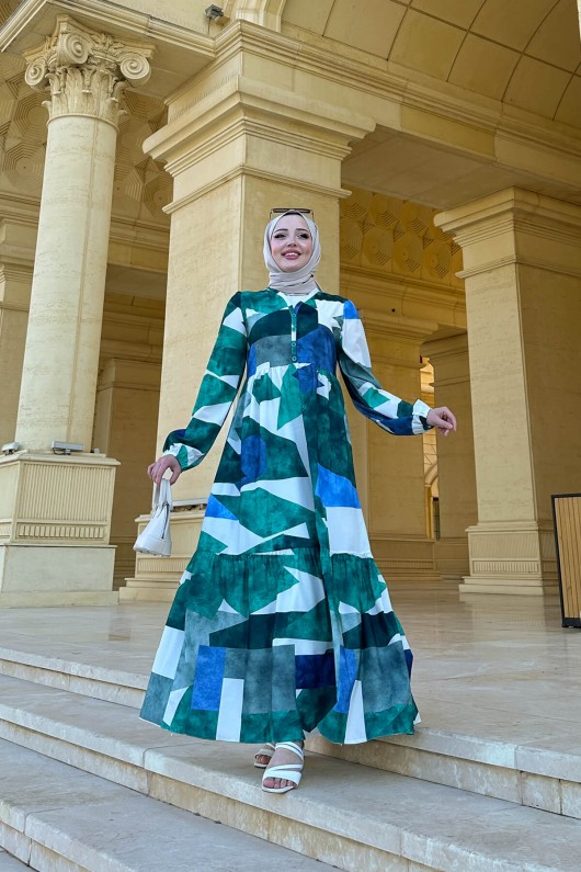 Alya Desenli Elbise - Yeşil Alya Desenli Elbise - Yeşil