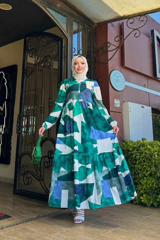 Alya Desenli Elbise - Yeşil Alya Desenli Elbise - Yeşil
