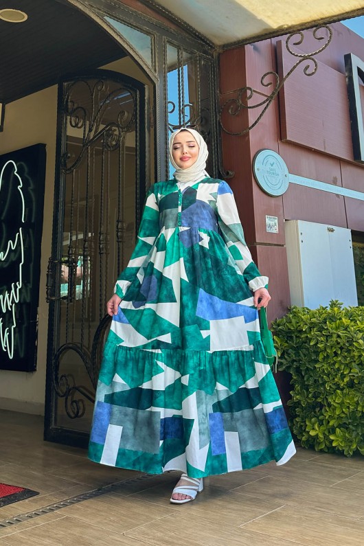 Alya Desenli Elbise - Yeşil Alya Desenli Elbise - Yeşil