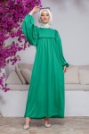 Balon Kol Fırfırlı Tesettür Elbise - ZÜMRÜT YEŞİLİ Balon Kol Fırfırlı Tesettür Elbise - ZÜMRÜT YEŞİLİ