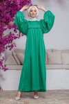 Balon Kol Fırfırlı Tesettür Elbise - ZÜMRÜT YEŞİLİ Balon Kol Fırfırlı Tesettür Elbise - ZÜMRÜT YEŞİLİ