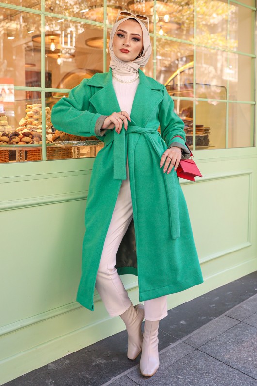 Kuşaklı Astarlı Kaştel Kaban - Zümrüt Yeşi̇li̇ Kuşaklı Astarlı Kaştel Kaban - Zümrüt Yeşi̇li̇