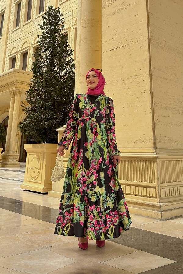 Beymen Desenli Elbise - Siyah