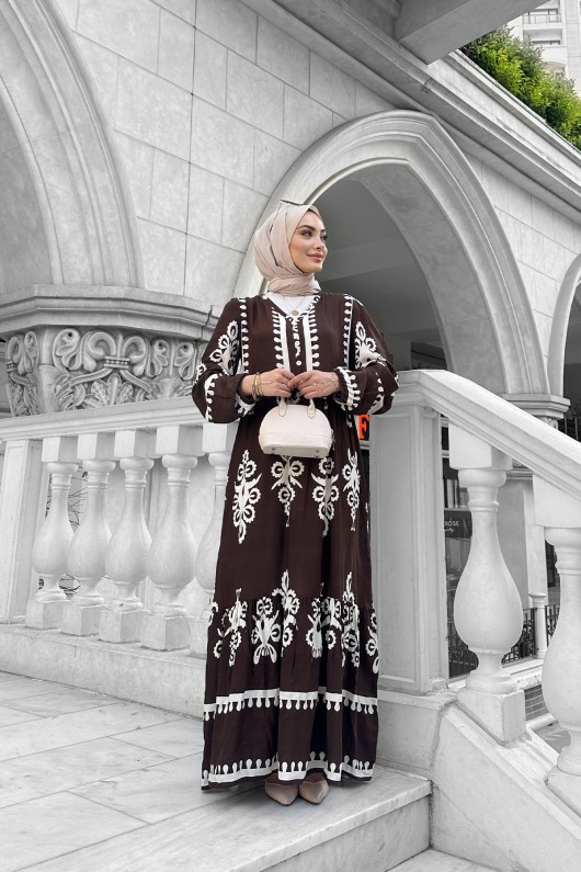 Viyona Viskon Elbise - Kahverengi