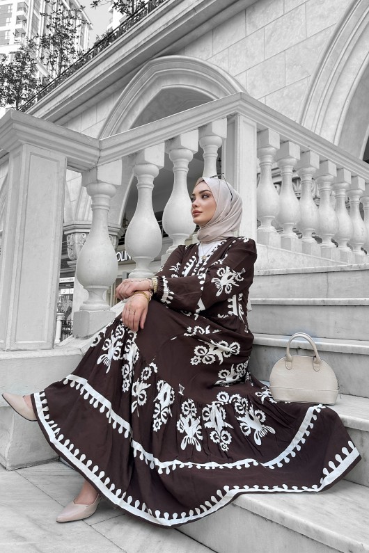 Viyona Viskon Elbise - Kahverengi