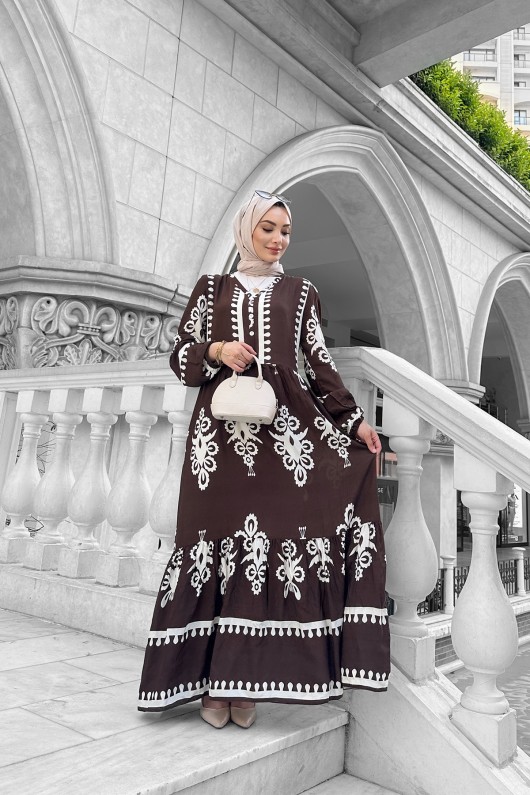 Viyona Viskon Elbise - Kahverengi