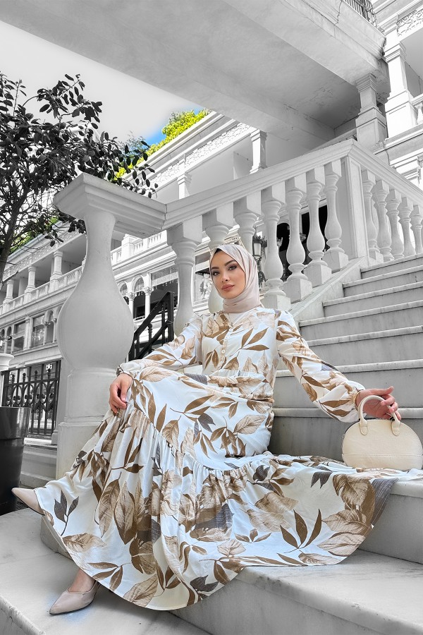 Rüya Desenli Elbise - Bej