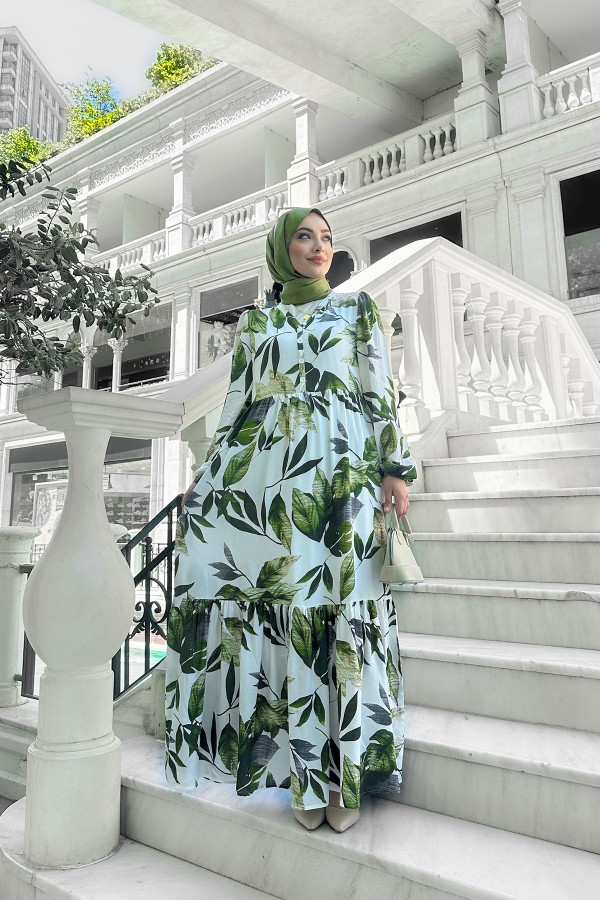 Rüya Desenli Elbise - Yeşil