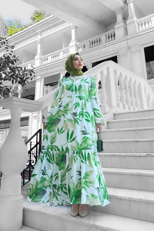 Rüya Desenli Elbise - Zümrüt Yeşili Rüya Desenli Elbise - Zümrüt Yeşili