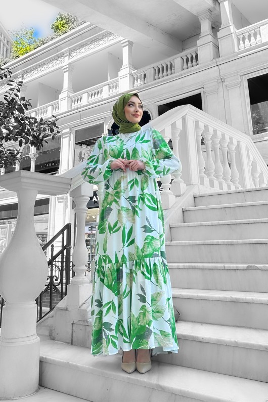 Rüya Desenli Elbise - Zümrüt Yeşili Rüya Desenli Elbise - Zümrüt Yeşili