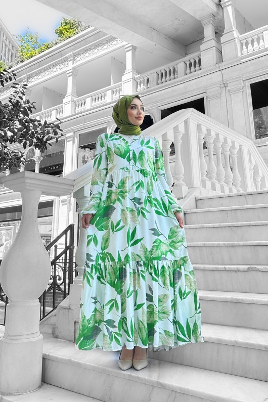 Rüya Desenli Elbise - Zümrüt Yeşili Rüya Desenli Elbise - Zümrüt Yeşili