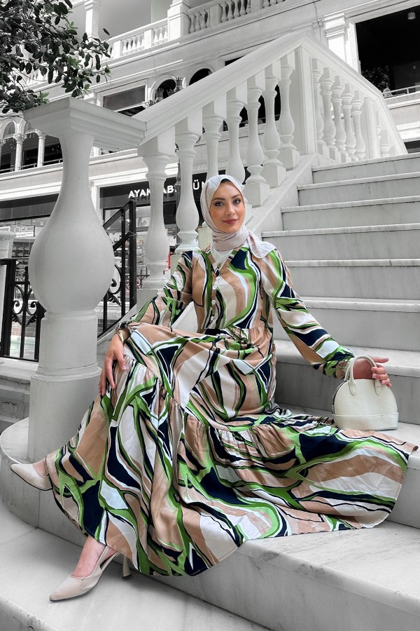 Etnik Desenli Elbise - Yeşil Etnik Desenli Elbise - Yeşil