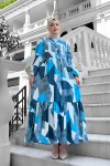 Alya Desenli Viskon Elbise Buz Mavi