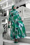 Alya Desenli Viskon Elbise Yeşil