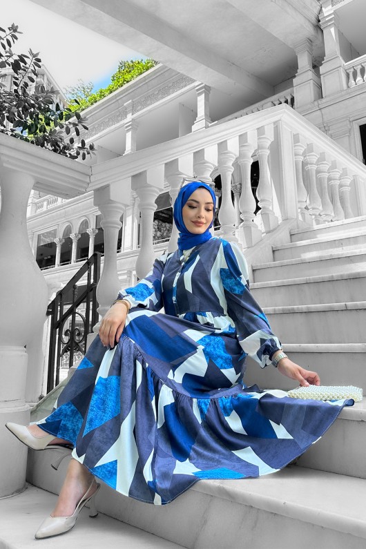 Alya Desenli Viskon Elbise Lacivert Alya Desenli Viskon Elbise Lacivert