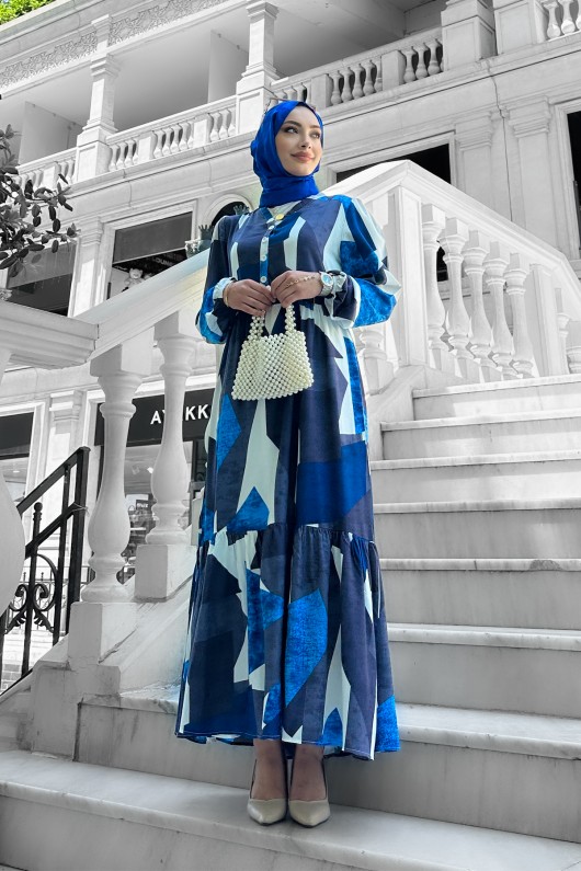 Alya Desenli Viskon Elbise Lacivert Alya Desenli Viskon Elbise Lacivert