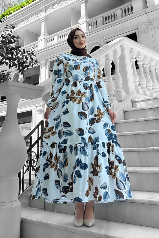 Bahar Dalı Viskon Elbise Mavi Bahar Dalı Viskon Elbise Mavi