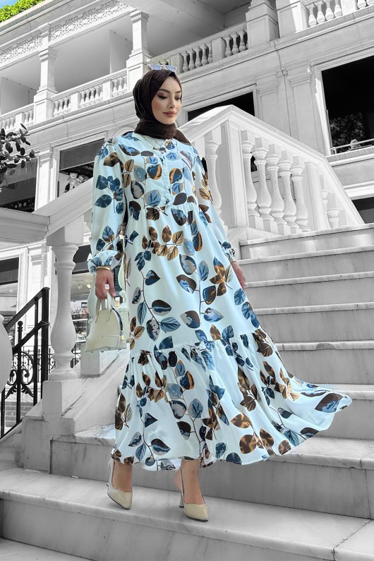Bahar Dalı Viskon Elbise Mavi Bahar Dalı Viskon Elbise Mavi