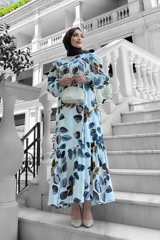 Bahar Dalı Viskon Elbise Mavi Bahar Dalı Viskon Elbise Mavi