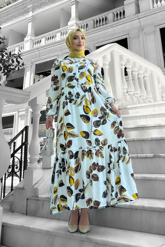 Bahar Dalı Viskon Elbise Sarı Bahar Dalı Viskon Elbise Sarı