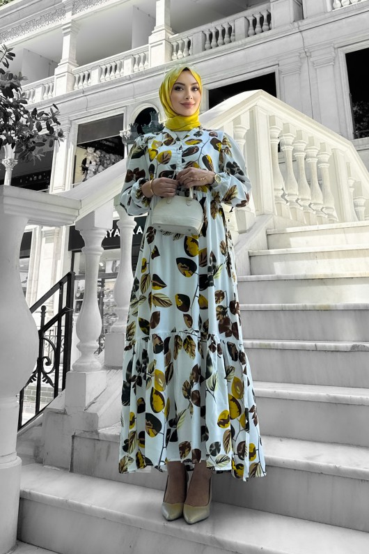 Bahar Dalı Viskon Elbise Sarı Bahar Dalı Viskon Elbise Sarı