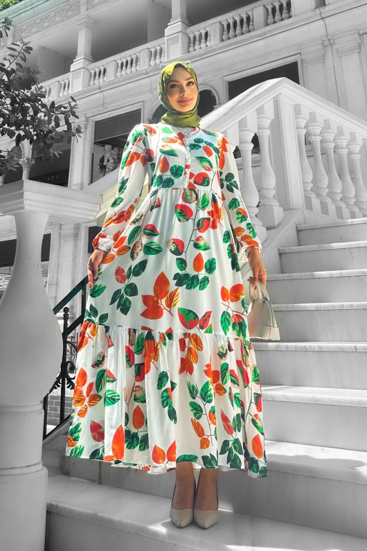 Bahar Dalı Viskon Elbise Turuncu Bahar Dalı Viskon Elbise Turuncu