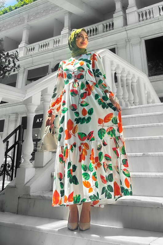 Bahar Dalı Viskon Elbise Turuncu Bahar Dalı Viskon Elbise Turuncu