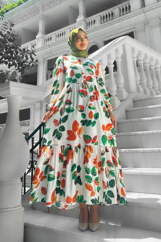 Bahar Dalı Viskon Elbise Turuncu Bahar Dalı Viskon Elbise Turuncu