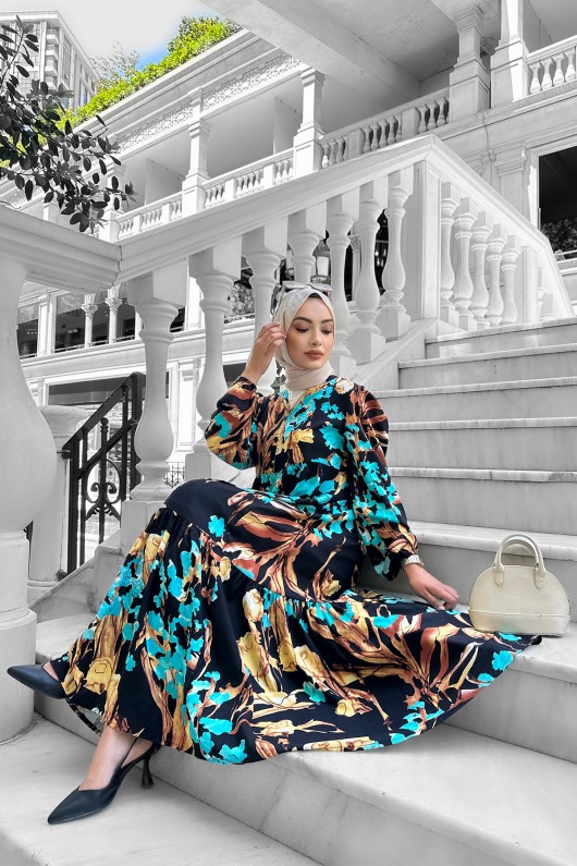 Beymen Desenli Viskon Elbise Bej