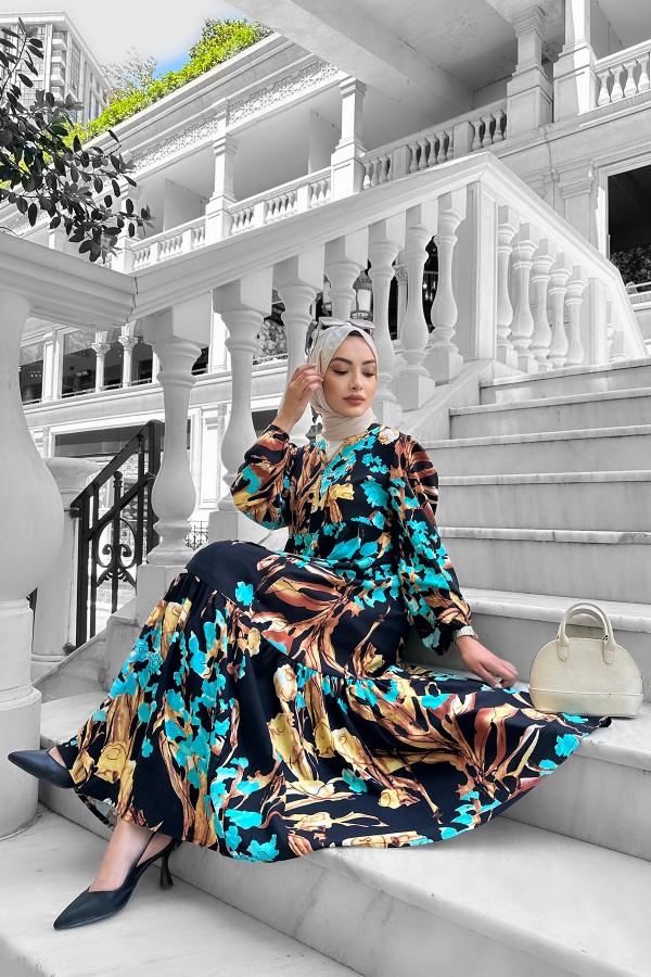 Beymen Desenli Viskon Elbise Bej Beymen Desenli Viskon Elbise Bej