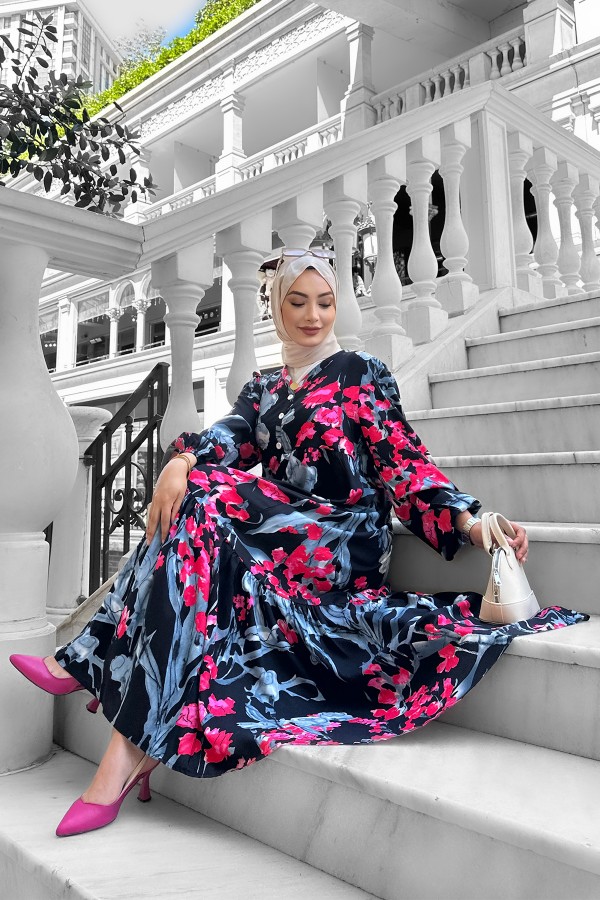 Beymen Desenli Viskon Elbise Fuşya Beymen Desenli Viskon Elbise Fuşya