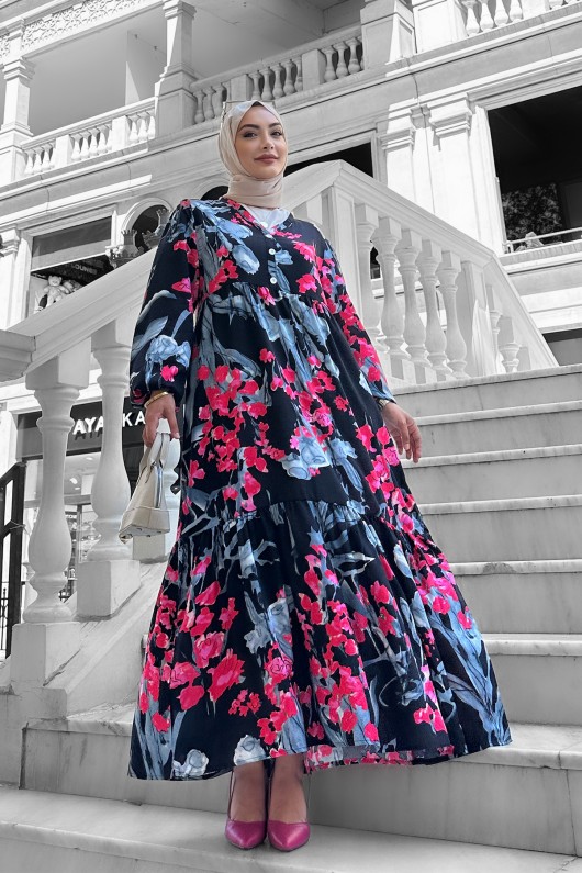 Beymen Desenli Viskon Elbise Fuşya