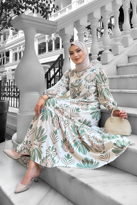 Bohem Desenli Viskon Elbise Fistik Yeşi̇li̇ Bohem Desenli Viskon Elbise Fistik Yeşi̇li̇