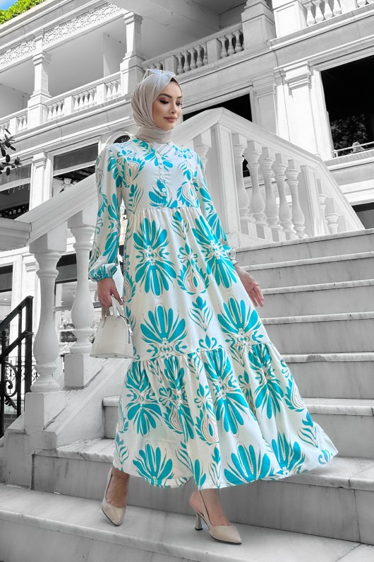 Bohem Desenli Viskon Elbise Turkuaz Bohem Desenli Viskon Elbise Turkuaz