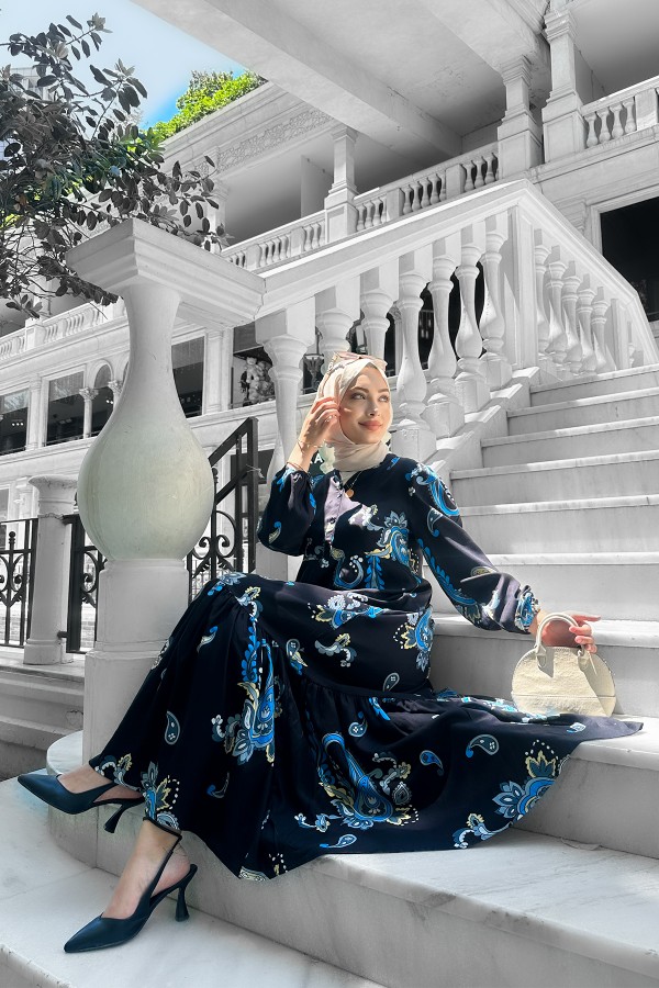 Mango Desenli Viskon Elbise Buz Mavi̇si̇ Mango Desenli Viskon Elbise Buz Mavi̇si̇