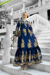 Sultan Desenli Viskon Elbise Lacivert